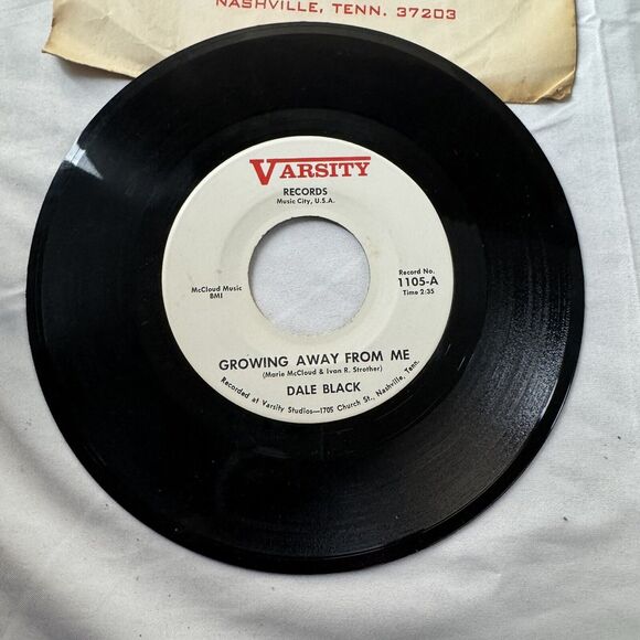 Dale Black Varsity Records VG+/EX 45 Growing Away From Me I’m Not Strong Enough - Picture 2 of 7